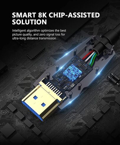 كيبل HDMI 2.1 من الالياف البصرية 8K عالي السرعة 48Gbps [8K@60Hz، 4K@120Hz]، يدعم HDR الديناميكي وeARC ودولبي اتموس واتش دي سي بي 2.3، متوافق مع انفيديا RTX 3080/3090 Xbox X PS5 in Saudi Arabia