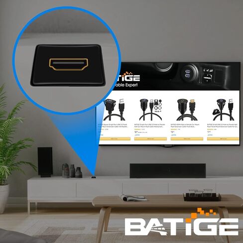 BATIGE HDMI ذكر إلى أنثى سيارة جبل دافق تمديد كابل شاحنة قارب دراجة نارية لوحة القيادة دافق جبل مع لوحة التركيب - 3ft in Kuwait
