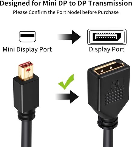 منفذ عرض صغير ذكر الى منفذ عرض انثى كالبي 8 انش (20 سم)، كيبل ميني دي بي ذكر الى دي بي انثى 1.2 (4K@60Hz، 2K@144Hz)، كيبل تمديد ميني DP(M) الى DP(F) in Kuwait