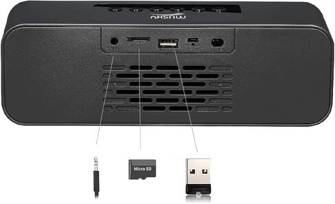 Portable Bluetooth Speaker, with10W Acoustic Driver, LED Display, FM Radio, Alarm Clock, Handsfree Speakerphone, Slots for Micro SD Card & USB & AUX-in, for Smart Phone, Tablet and More(DY22L-Black) in Saudi Arabia
