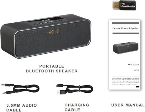 Portable Bluetooth Speaker, with10W Acoustic Driver, LED Display, FM Radio, Alarm Clock, Handsfree Speakerphone, Slots for Micro SD Card & USB & AUX-in, for Smart Phone, Tablet and More(DY22L-Black) in Saudi Arabia