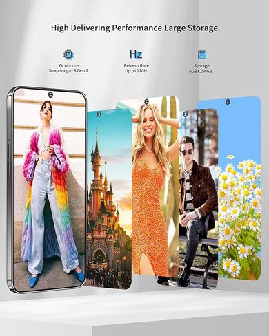 Echoamo 5G Unlocked Cell Phones, 6GB +256GB Unlocked Android 13 Phones, 6.8" FHD+Display 120HzD 64MP Camera, 6800mAh Battery, Dual 5G Unlocked Smartphone, (White) in Kuwait