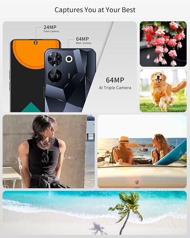 Echoamo 5G Unlocked Cell Phones, 6GB +256GB Unlocked Android 13 Phones, 6.8" FHD+Display 120HzD 64MP Camera, 6800mAh Battery, Dual 5G Unlocked Smartphone, (White) in Kuwait