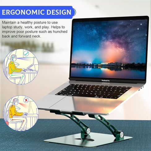 حامل كمبيوتر محمول Younux، حامل كمبيوتر محمول قابل للتعديل ومضاد للانزلاق للمكتب، حامل كمبيوتر محمول مع فتحة تهوية للحرارة، متوافق مع كمبيوتر محمول مقاس 10 بوصة - 17 بوصة (أخضر داكن) in Kuwait