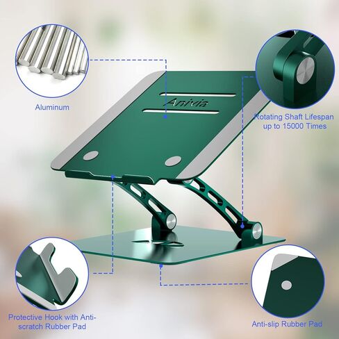 حامل كمبيوتر محمول Younux، حامل كمبيوتر محمول قابل للتعديل ومضاد للانزلاق للمكتب، حامل كمبيوتر محمول مع فتحة تهوية للحرارة، متوافق مع كمبيوتر محمول مقاس 10 بوصة - 17 بوصة (أخضر داكن) in Kuwait