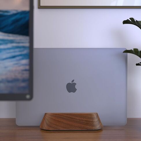 Vertical Laptop Stand for Desk, Adjustable Vertical Laptop Holder, Walnut Wood and Ebony Leather Desktop Dock for Apple MacBook Pro, Surface, Lenovo, Dell and More (0.4'' to 1.5'') in Kuwait