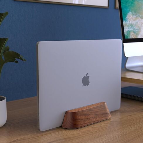 Vertical Laptop Stand for Desk, Adjustable Vertical Laptop Holder, Walnut Wood and Ebony Leather Desktop Dock for Apple MacBook Pro, Surface, Lenovo, Dell and More (0.4'' to 1.5'') in Kuwait