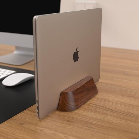 Vertical Laptop Stand for Desk, Adjustable Vertical Laptop Holder, Walnut Wood and Ebony Leather Desktop Dock for Apple MacBook Pro, Surface, Lenovo, Dell and More (0.4'' to 1.5'') in Kuwait