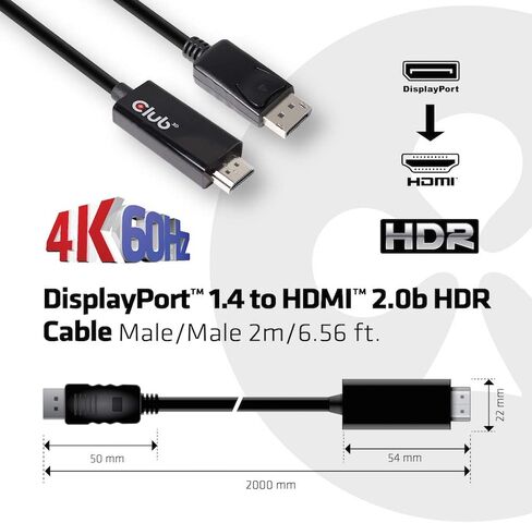 Club 3D CAC-1082 DisplayPort 1.4 to HDMI 2.0B HDR Cable, Male-Male 2 Meter/6.56 Feet in Saudi Arabia