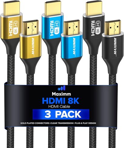 كابل HDMI Maximm 8k بطول 10 أقدام، كابل HDMI 2.1، كابل Hdmi طويل بطول 10 أقدام، كابل Hdmi فائق السرعة، 8k 60 هرتز (10 أقدام، 3 عبوات) in Kuwait