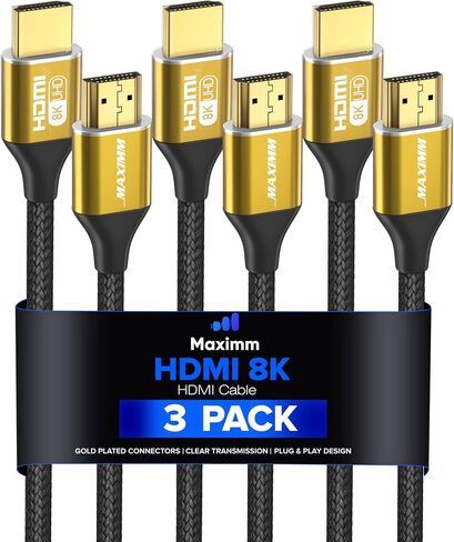 كابل HDMI Maximm 8k بطول 10 أقدام، كابل HDMI 2.1، كابل Hdmi طويل بطول 10 أقدام، كابل Hdmi فائق السرعة، 8k 60 هرتز (10 أقدام، 3 عبوات) in Kuwait