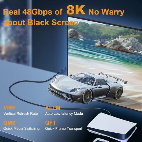 كابلات VEECOH 8K HDMI بطول 25FT/8M 2.1، HDR 48 جيجابت في الثانية 8K@60 هرتز 4K@120 هرتز، سلك hdmi، eARC، ARC، CEC، HDCP 2.2، متوافق مع PS5 PS4/Xbox One/HDTV/Blu-ray in Kuwait