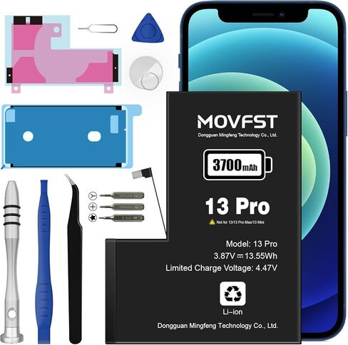 بطارية بديلة MOVFST لهاتف iPhone 13 Pro، بطارية ليثيوم أيون بوليمر بقدرة 3500 مللي أمبير في الساعة مناسبة لهاتف iPhone 13 Pro موديل A2640 A2639 A2638 A2636 A2483 مع مجموعات أدوات الإصلاح in Kuwait