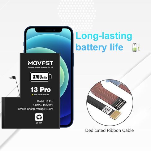 بطارية بديلة MOVFST لهاتف iPhone 13 Pro، بطارية ليثيوم أيون بوليمر بقدرة 3500 مللي أمبير في الساعة مناسبة لهاتف iPhone 13 Pro موديل A2640 A2639 A2638 A2636 A2483 مع مجموعات أدوات الإصلاح in Kuwait