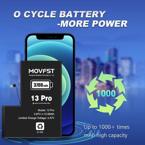 بطارية بديلة MOVFST لهاتف iPhone 13 Pro، بطارية ليثيوم أيون بوليمر بقدرة 3500 مللي أمبير في الساعة مناسبة لهاتف iPhone 13 Pro موديل A2640 A2639 A2638 A2636 A2483 مع مجموعات أدوات الإصلاح in Kuwait