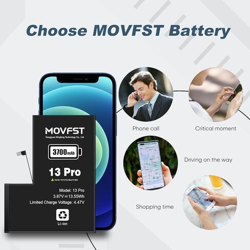 بطارية بديلة MOVFST لهاتف iPhone 13 Pro، بطارية ليثيوم أيون بوليمر بقدرة 3500 مللي أمبير في الساعة مناسبة لهاتف iPhone 13 Pro موديل A2640 A2639 A2638 A2636 A2483 مع مجموعات أدوات الإصلاح in Kuwait