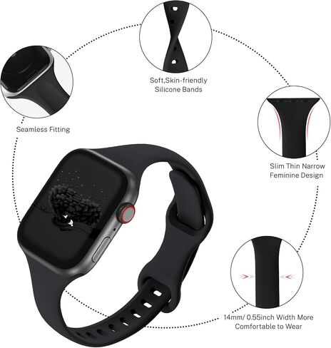 Slim Thin Narrow Bands Compatible with Apple Watch 38mm 40mm 41mm 42mm 44mm 45mm 49mm, Replacement Soft Silicone Sport Strap Wristbands for iWatch Series 9/8/7/6/5/4/3/2/1 Ultra/Ultra SE Women Men in Saudi Arabia