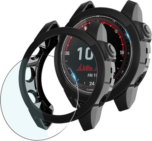 Suoman 4 عبوات لواقي شاشة Garmin Fenix ​​7X 51 مم + أغطية واقية، مجموعة حافظة واقية من مادة TPU الشاملة + شاشة زجاجية مقواة لـ Garmin Fenix ​​7X /7X Solar/Sapphire Solar - شفاف in Kuwait
