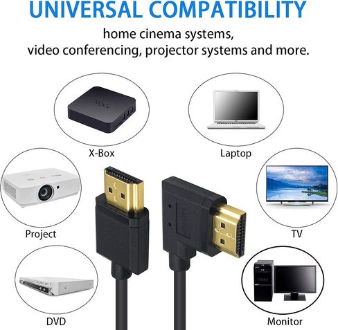 كابل Duttek 4K HDMI، كابل HDMI إلى HDMI، كابل موسع HDMI ذكر إلى ذكر رفيع للغاية بزاوية يمين لـ 3D و4K Ultra HD TV Stick HDMI 2.0 سلك 0.15 متر/ 6 بوصة in Kuwait