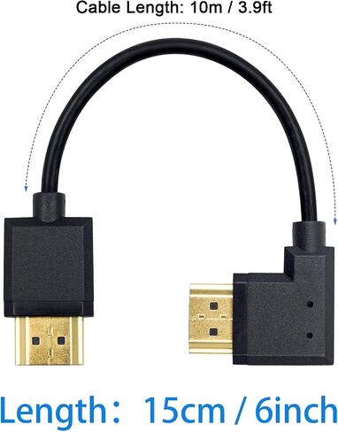كابل Duttek 4K HDMI، كابل HDMI إلى HDMI، كابل موسع HDMI ذكر إلى ذكر رفيع للغاية بزاوية يمين لـ 3D و4K Ultra HD TV Stick HDMI 2.0 سلك 0.15 متر/ 6 بوصة in Kuwait