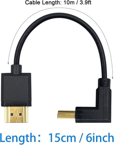 كابل Duttek 4K HDMI، كابل HDMI إلى HDMI، كابل موسع HDMI ذكر إلى ذكر رفيع للغاية بزاوية يمين لـ 3D و4K Ultra HD TV Stick HDMI 2.0 سلك 0.15 متر/ 6 بوصة in Kuwait