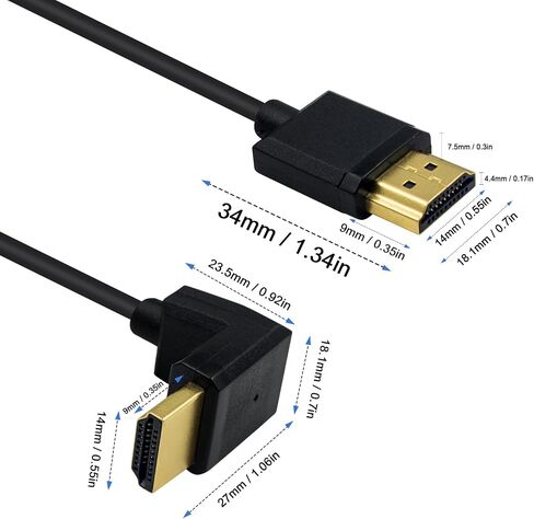 كابل Duttek 4K HDMI، كابل HDMI إلى HDMI، كابل موسع HDMI ذكر إلى ذكر رفيع للغاية بزاوية يمين لـ 3D و4K Ultra HD TV Stick HDMI 2.0 سلك 0.15 متر/ 6 بوصة in Kuwait