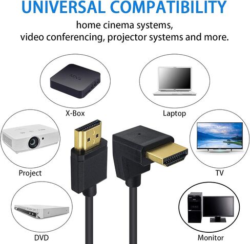 كابل Duttek 4K HDMI، كابل HDMI إلى HDMI، كابل موسع HDMI ذكر إلى ذكر رفيع للغاية بزاوية يمين لـ 3D و4K Ultra HD TV Stick HDMI 2.0 سلك 0.15 متر/ 6 بوصة in Kuwait