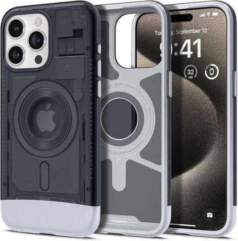 حافظة Spigen المغناطيسية المصممة لهاتف iPhone 15 Pro Max، Classic C1 MagFit [حماية من الدرجة العسكرية] متوافقة مع MagSafe (2023) - أزرق بوندي in Kuwait