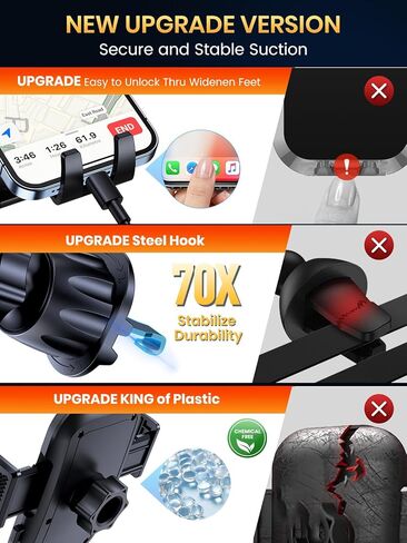 TOPK [حامل هاتف مكون من قطعتين للسيارة 2023، حامل هاتف بمشبك ترقية لحامل هاتف السيارة، حامل هاتف خلوي بدون استخدام اليدين لهاتف iPhone، Android الذكي، هاتف من 4 بوصات إلى 7 بوصات in Kuwait