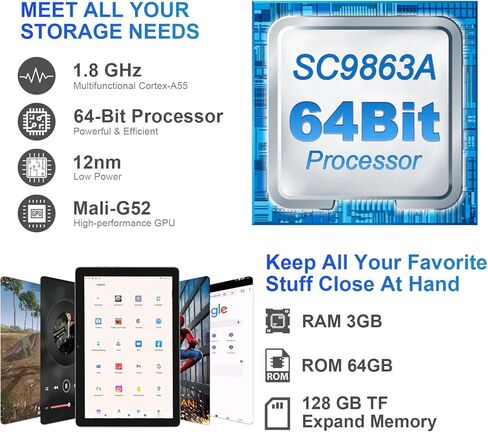 C idea 10 inch Tablet,Android 12.0 Big Smart Tablet 6GB+64GB Storage 5MP+8MP Cameras 6000mAh Long Time Battery 800x12800 Scratch-Resistant IPS HD Touchscreen Tablet PC (Grey) in Kuwait