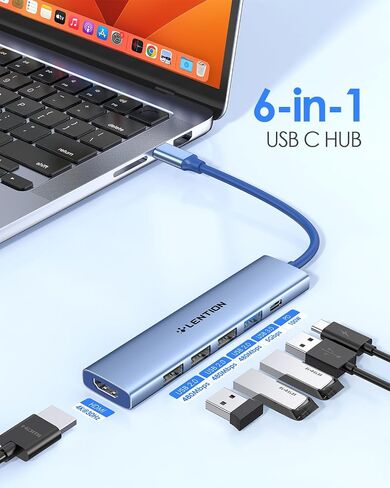 محول LENTION USB C Hub متعدد المنافذ مع شحن PD بقوة 100 وات، HDMI 4K، 4 منافذ بيانات USB-A، محور من النوع C لجهاز MacBook Pro 2023-2016، New Mac Air/Surface، Chromebook، iPhone 15 Pro/Pro Max (CH17، رمادي فضائي) ) in Saudi Arabia
