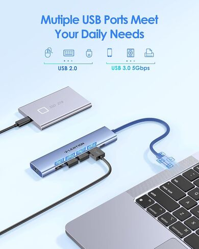 محول LENTION USB C Hub متعدد المنافذ مع شحن PD بقوة 100 وات، HDMI 4K، 4 منافذ بيانات USB-A، محور من النوع C لجهاز MacBook Pro 2023-2016، New Mac Air/Surface، Chromebook، iPhone 15 Pro/Pro Max (CH17، رمادي فضائي) ) in Saudi Arabia