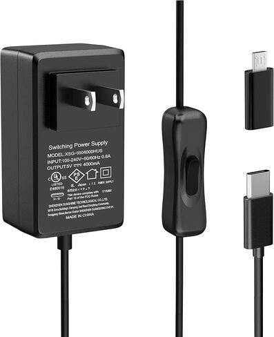 Smraza 5V 4A 20W مزود طاقة متوافق مع Raspberry Pi 4 Model B 8GB 4GB 2GB 1GB، مصدر طاقة من النوع C مع مفتاح تشغيل/إيقاف ومحول USB صغير لـ Raspberry Pi 3 B+ 3B in Kuwait