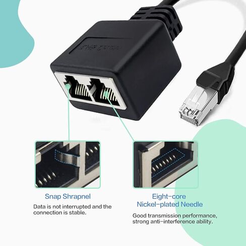 موزع إيثرنت NOBVEQ، محول شبكة ذكر إلى 2 أنثى RJ45 LAN إيثرنت محول موصل مناسب لكابل إيثرنت Super Cat5/Cat5e/Cat6 LAN، أسود-1to2 in Kuwait