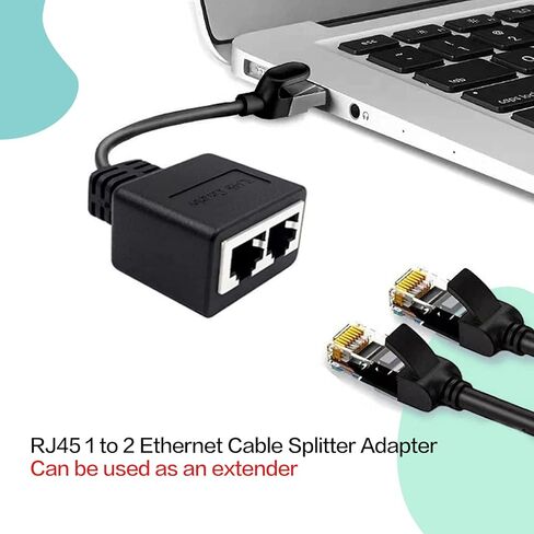 موزع إيثرنت NOBVEQ، محول شبكة ذكر إلى 2 أنثى RJ45 LAN إيثرنت محول موصل مناسب لكابل إيثرنت Super Cat5/Cat5e/Cat6 LAN، أسود-1to2 in Kuwait