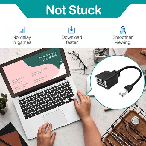 موزع إيثرنت NOBVEQ، محول شبكة ذكر إلى 2 أنثى RJ45 LAN إيثرنت محول موصل مناسب لكابل إيثرنت Super Cat5/Cat5e/Cat6 LAN، أسود-1to2 in Kuwait