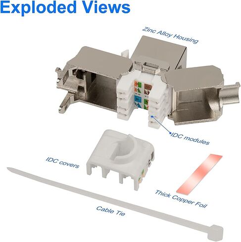 iwillink 25 حزمة RJ45 محمية cat6A كيستون جاك، 180 درجة بدون أدوات الإسكان سبائك الزنك كيستون جاك in Kuwait