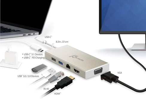جيه 5 كريت قاعدة شحن USB 3.1 نوع سي صغيرة وظيفية بالكامل JCD376 مع USB 3.0، USB 2.0، HDMI، VGA، ايثرنت in Saudi Arabia
