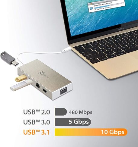 جيه 5 كريت قاعدة شحن USB 3.1 نوع سي صغيرة وظيفية بالكامل JCD376 مع USB 3.0، USB 2.0، HDMI، VGA، ايثرنت in Saudi Arabia