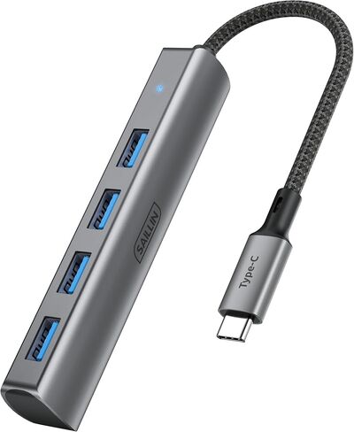 محول USB C إلى USB 4 مداخل، SAILLIN ألومنيوم من النوع C إلى USB مع 4 منافذ USB 3.0 ، منفذ Thunderbolt 3 إلى USB 3.0 متعدد المنافذ متوافق مع MacBook Pro/Air، iPad Pro, XPS، Chromebook والمزيد in Kuwait