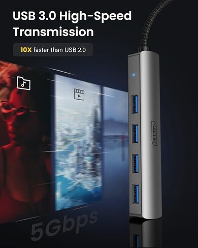 محول USB C إلى USB 4 مداخل، SAILLIN ألومنيوم من النوع C إلى USB مع 4 منافذ USB 3.0 ، منفذ Thunderbolt 3 إلى USB 3.0 متعدد المنافذ متوافق مع MacBook Pro/Air، iPad Pro, XPS، Chromebook والمزيد in Kuwait