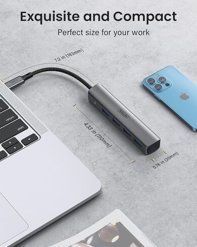 محول USB C إلى USB 4 مداخل، SAILLIN ألومنيوم من النوع C إلى USB مع 4 منافذ USB 3.0 ، منفذ Thunderbolt 3 إلى USB 3.0 متعدد المنافذ متوافق مع MacBook Pro/Air، iPad Pro, XPS، Chromebook والمزيد in Kuwait