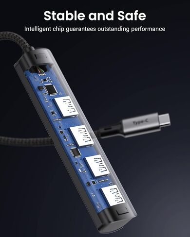 محول USB C إلى USB 4 مداخل، SAILLIN ألومنيوم من النوع C إلى USB مع 4 منافذ USB 3.0 ، منفذ Thunderbolt 3 إلى USB 3.0 متعدد المنافذ متوافق مع MacBook Pro/Air، iPad Pro, XPS، Chromebook والمزيد in Kuwait