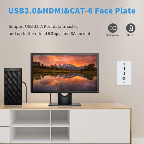 لوحة حائط Poyiccot Keystone 6 منافذ لمنفذ Ethernet HDMI USB، 2x HDMI + 2x Cat6 RJ45 Ethernet + 2x USB 3.0 نوع أنثى إلى أنثى لوحة وجه كيستون لغطاء لوحة الحائط للكابل، أبيض in Saudi Arabia