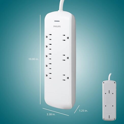 Philips 8 Outlet Power Strip Surge Protector, 8ft Extra-Long Power Cord, Flat Plug, Wall Mount, 2160 Joules, ETL Listed, Circuit Breaker, Automatic Shutdown, White, SPP3086WB/37 in Kuwait