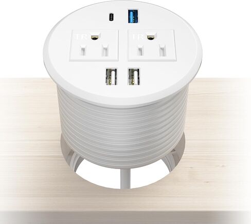 BTU Desktop Power Grommet with PD 20W Fast Charging USB C, Recessed Power Socket with 2 AC Outlets, Flush Mount Power Strip with 3 USB-A Ports, 6FT Extension Cord (Black) in Kuwait