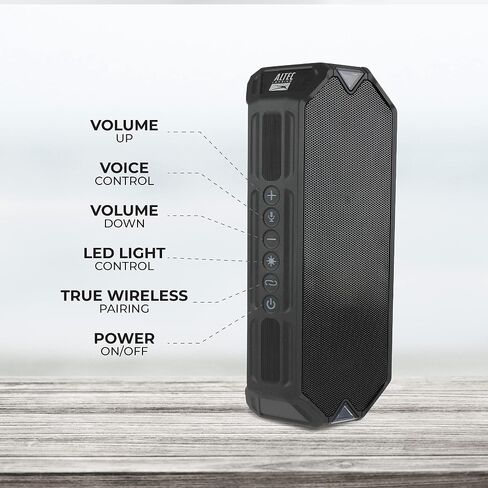 مكبرات صوت بلوتوث Altec Lansing HydraBoom، مكبر صوت USB من النوع C قابل للشحن ومقاوم للماء وشاحن هاتف لاسلكي، مكبر صوت ستيريو مع أضواء LED، يطفو في الماء، وقت تشغيل 16 ساعة (أسود) in Kuwait