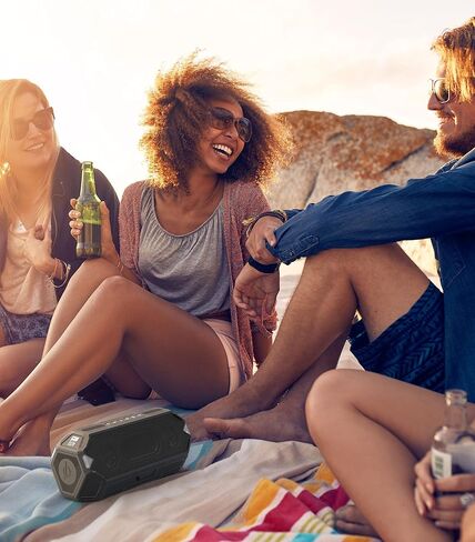 مكبرات صوت بلوتوث Altec Lansing HydraBoom، مكبر صوت USB من النوع C قابل للشحن ومقاوم للماء وشاحن هاتف لاسلكي، مكبر صوت ستيريو مع أضواء LED، يطفو في الماء، وقت تشغيل 16 ساعة (أسود) in Kuwait