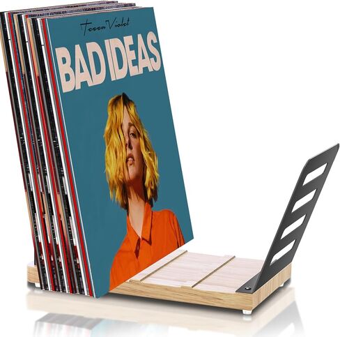 تااجي حامل أسطوانات الفينيل، حامل عرض خشبي من الفينيل لتخزين 40 الى 50 LP، حامل تسجيل فينيل مع بساط لاصق، اطارات ألبوم معدنية لسجلات الفينيل، اسود in Kuwait