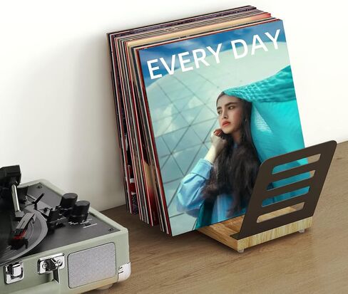 تااجي حامل أسطوانات الفينيل، حامل عرض خشبي من الفينيل لتخزين 40 الى 50 LP، حامل تسجيل فينيل مع بساط لاصق، اطارات ألبوم معدنية لسجلات الفينيل، اسود in Kuwait